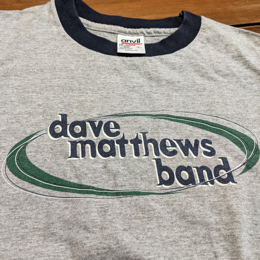 Dave Matthews Vintage Concert T-shirt Grey & Navy Blue Ringer Size L